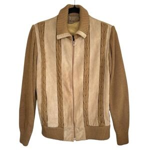 Vintage Richman Suede Cable Knit Zip Jacket Small Retro Indie Preppy 70s Hipster